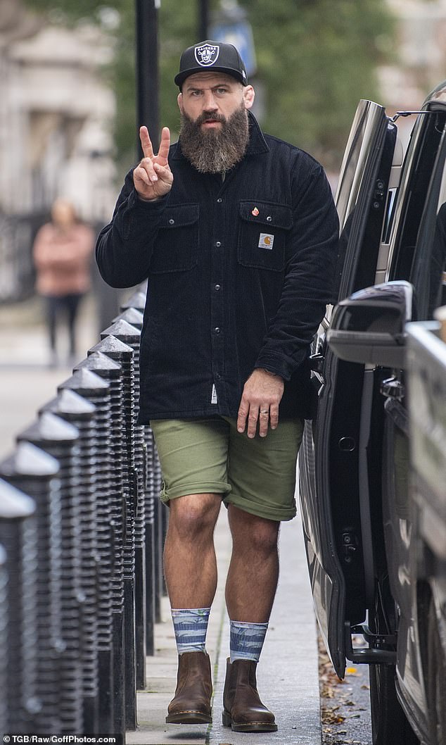 England rugby player Joe Marler gave the peace sign to cameras, though it remains to be seen if the celebrity reunion will be peaceful