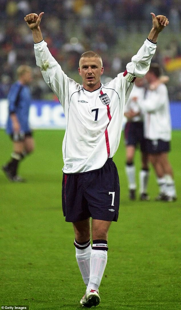 Sir David, pictured here after England's famous 5-1 thrashing of Germany in 2001, represented his country 115 times over a 13 year period