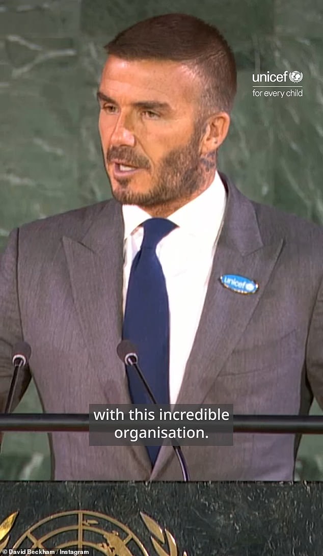 In one clip from the Instagram video, he was wearing a suit and tie while giving a speech at a UNICEF meeting