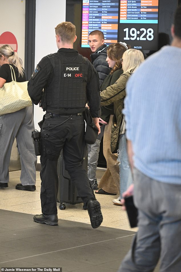 Images captured at London 's Luton Airport on Tuesday evening shows Bella alongside her mother Lyanne Kennedy, 44, walking out of the arrivals section with two other people