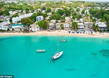 Alleynes Bay on the west coast of Barbados in the Caribbean