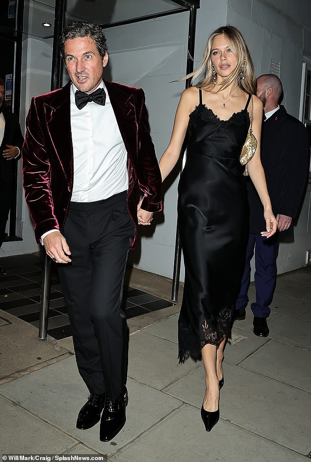 David's close friend Dave Gardner, 47, left hand in hand with his Victoria's Secret model girlfriend Jessica Clarke, 31