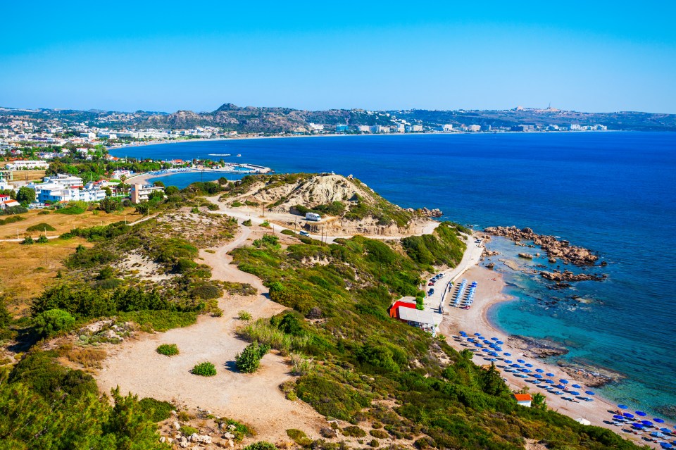 Faliraki beach aerial view, Rhodes