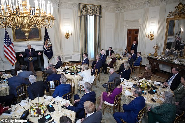 Republican senators and members of the cabinet gathered in the State Dining Room of the White House on November 5, 2025 for a breakfast with President Trump