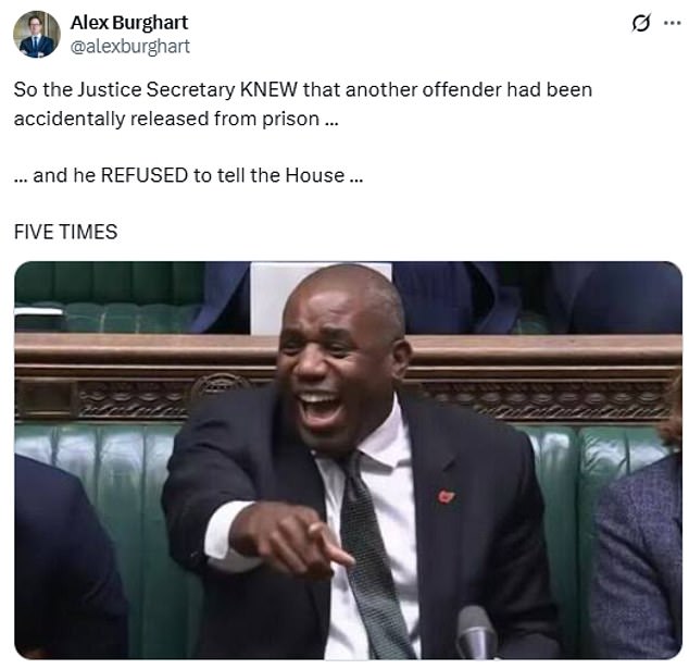 Conservative MP for Brentwood and Ongar Alex Burghart reacted on X to the news of the release