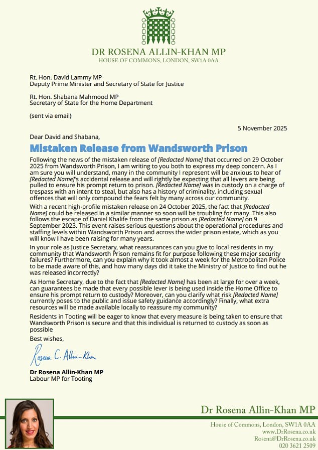 Labour MP Rosena Allin-Khan, who represents Tooting, south London, has expressed her 'deep concern'