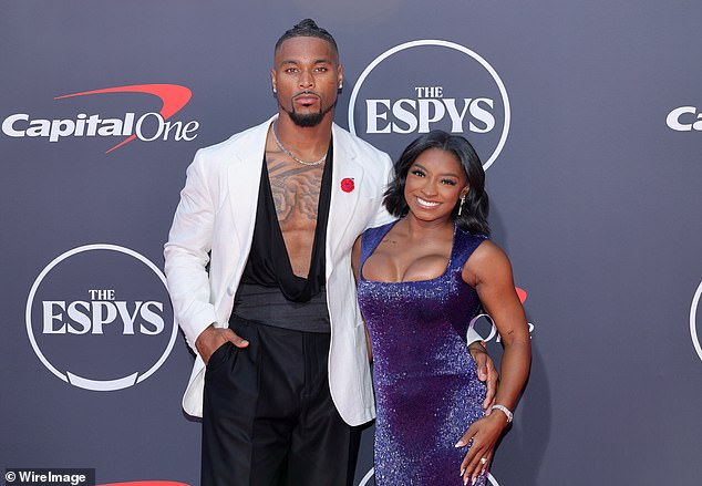 Biles posed on the ESPYs red carpet alongside NFL star husband Jonathan Owens in July