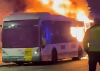 Barcelona fans' bus goes up in flames in frightening scenes ahead of Champions League clash at Club Brugge