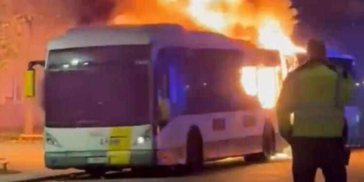 Barcelona fans' bus goes up in flames in frightening scenes ahead of Champions League clash at Club Brugge