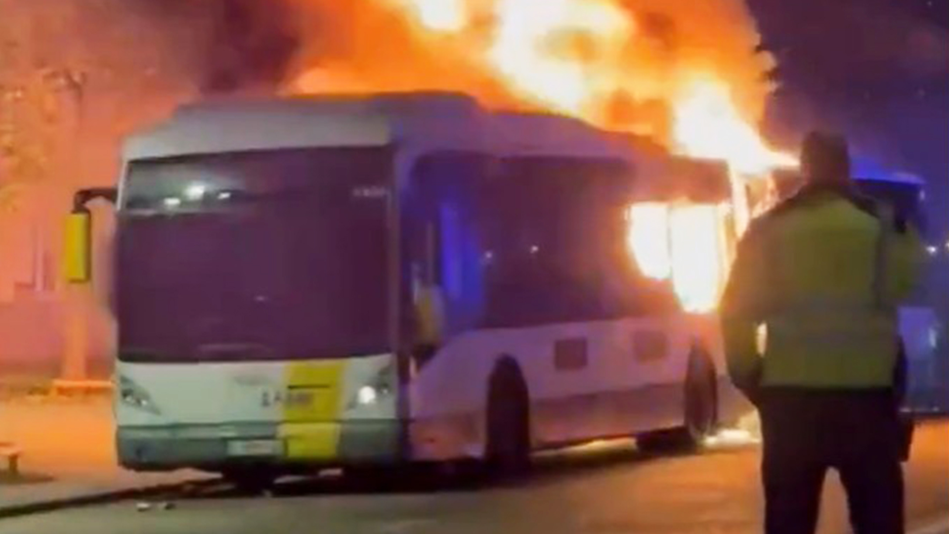 Barcelona fans' bus goes up in flames in frightening scenes ahead of Champions League clash at Club Brugge