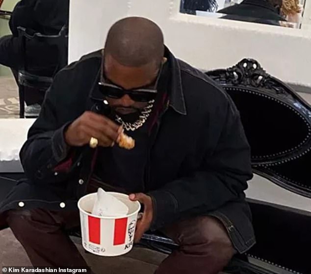 West is said to enjoy his favorite meals, including fried chicken, when he wants; seen in 2019