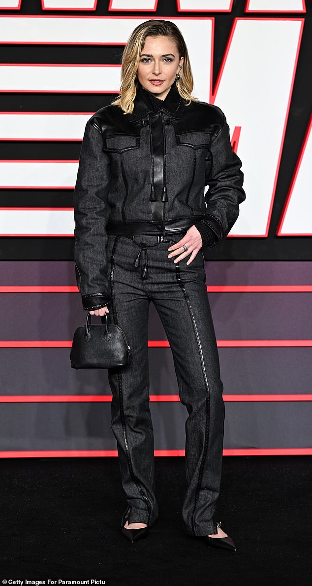 Sophie Simnett cut a stylish figure in a chic denim co-ord