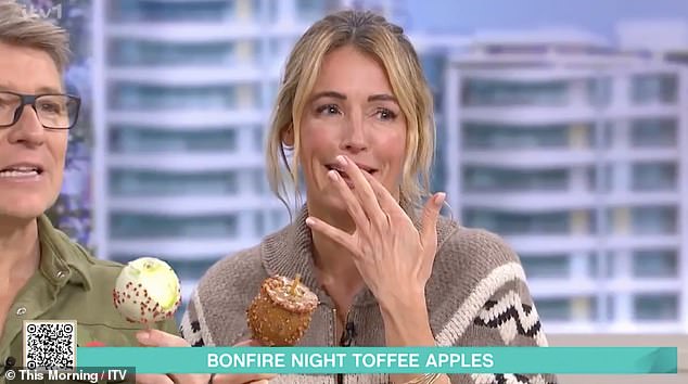 The presenter, 49, and her co-host Ben Shephard were joined by chef Elliott Grover for a Bonfire Night-inspired cooking segment, where he whipped up a number of toffee apples