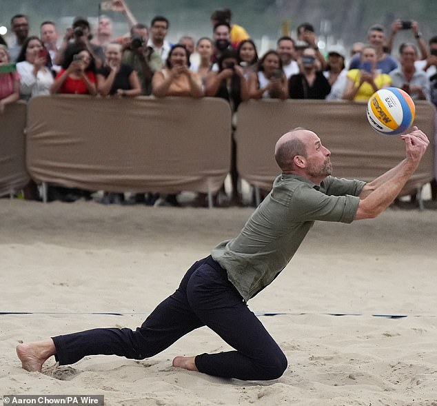 The Prince of Wales, pictured, left fans swooning as he showed off his sporty side in Brazil on Tuesday