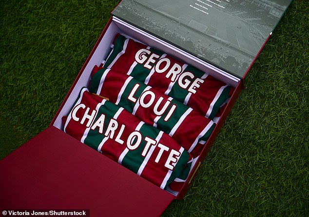 Generation Earthshot football tops with the names of William's children, George, Charlotte and Louis