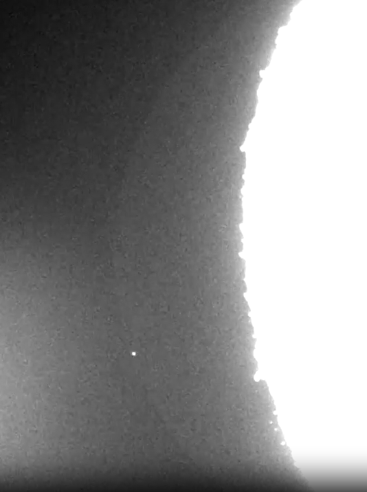 Illustration of the limb of Mars seen from above in black and white.