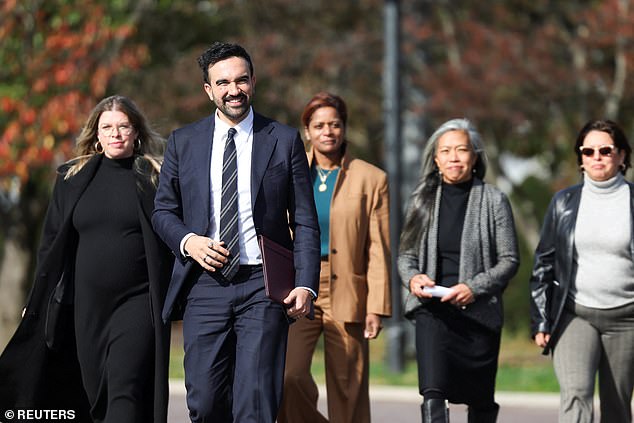 The message comes after Zohran Mamdani (pictured center left) was elected mayor of New York City in a political earthquake that will put a 34-year-old democratic socialist in charge of America's largest city