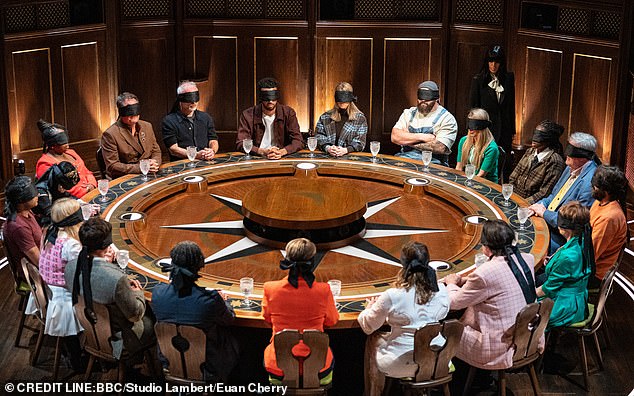 On Thursday night, Claudia, 53, will oversee the action as the final five celebrities try to uncover the Traitors and oust them before the prize money is given out (seen on first episode)