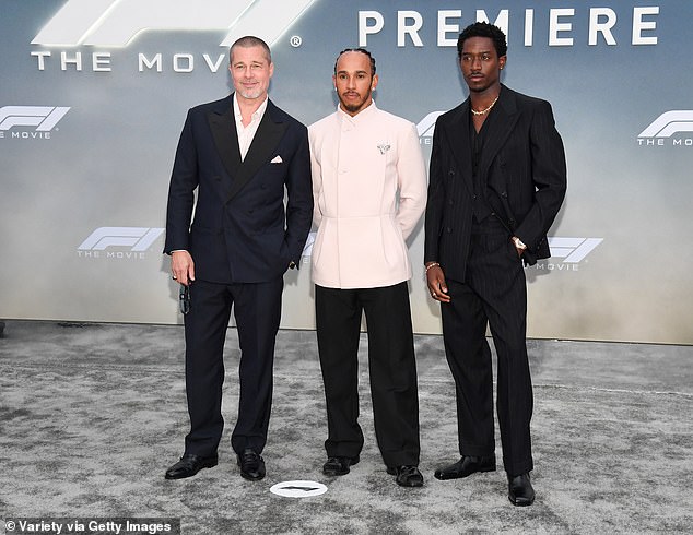 Brad Pitt, driver Lewis Hamilton and Damson idris at the New York premiere of F1: The Movie in June 2025
