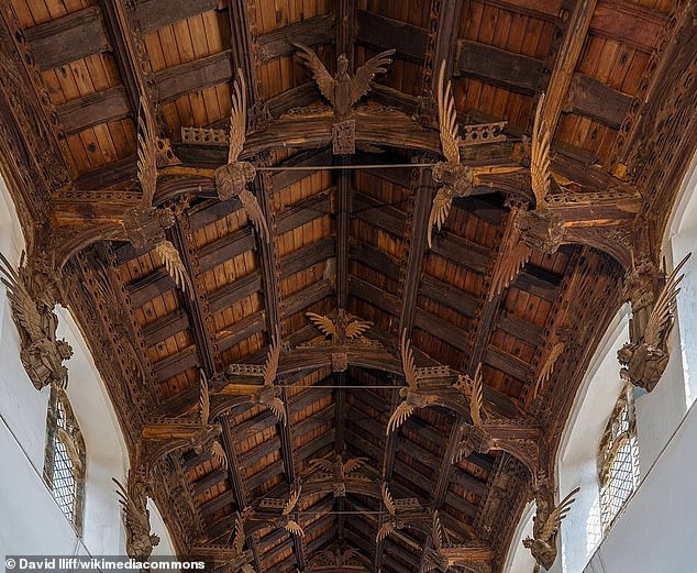 Inside the Cambridgeshire church is the angel roof with 118 intricately carved oak angels and saints in celebration of St Wendreda