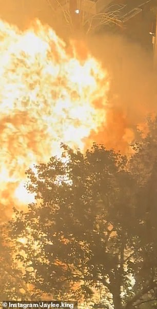 The car is pictured exploding