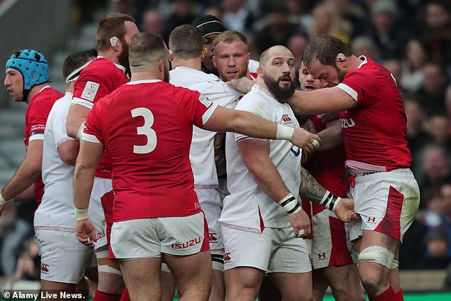 The rugby player became infamous during his playing career for dishing out abuse both on the pitch and off it (pictured: Marler grabs Alun Wyn Jones private parts in 2020)