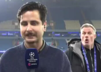 Jamie Carragher red-faced as he makes failed attempt to flee after interrupting foreign Champions League broadcast
