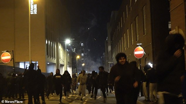 Fireworks were launched towards people, vehicles and the police as the night brought explosions and screams echoing on the streets