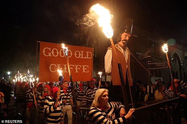 Attendees donned costumes for the proceedings in Lewes to designate their 'society' before heading to one of several bonfires