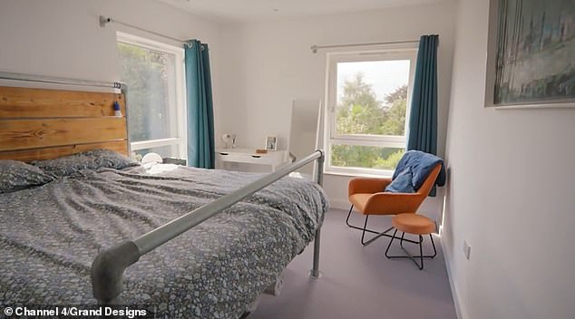 Upstairs, five modern bedrooms had been completed. Pictured: Stuart and Rosie's master bedroom