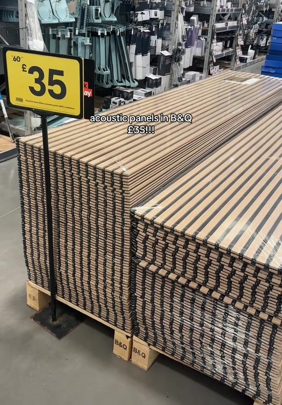 Pallets of acoustic panels for sale at B&Q for £35.