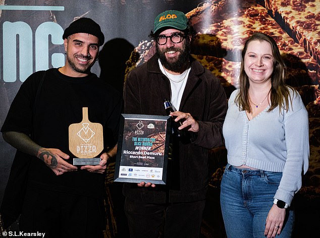 Pictured L-R: Chef Riccardo Demuru, Short Road Pizza founder Ugo Galelli and Tamsyn Halm, Editor of OOH Magazine