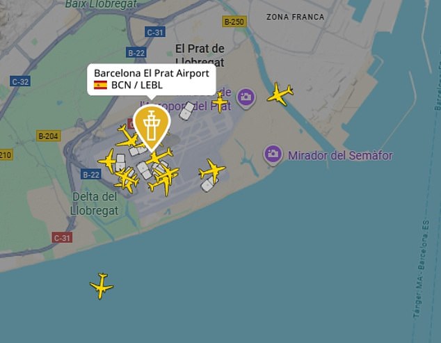 Graphic shows a number of grounded flights at Barcelona's El Prat airport on Thursday morning