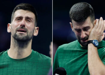 Novak Djokovic, 38, breaks down in tears on court after emotional tribute to late ‘tennis father’