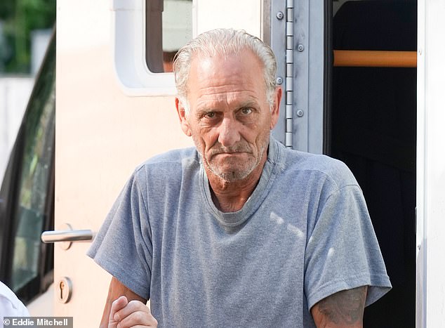 Martin, pictured outside court in 2023, attempted to clear up the bloody carnage before calmly picking up the couple's four children from school and taking them to a McDonald's