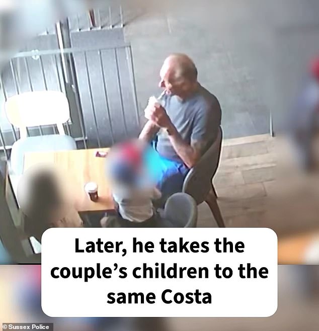 He is also captured on CCTV sipping a drink in Costa, in the aftermath of the act in June 2023, sitting at a table with the unassuming youngsters
