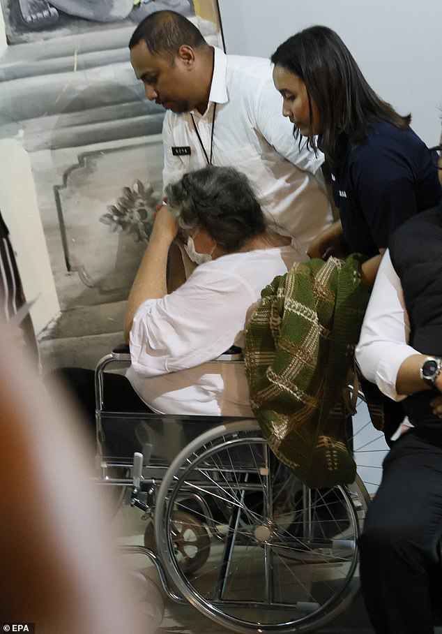 The grandmother was seen in a wheelchair after she was released from prison. She is expected to fly to Britain today