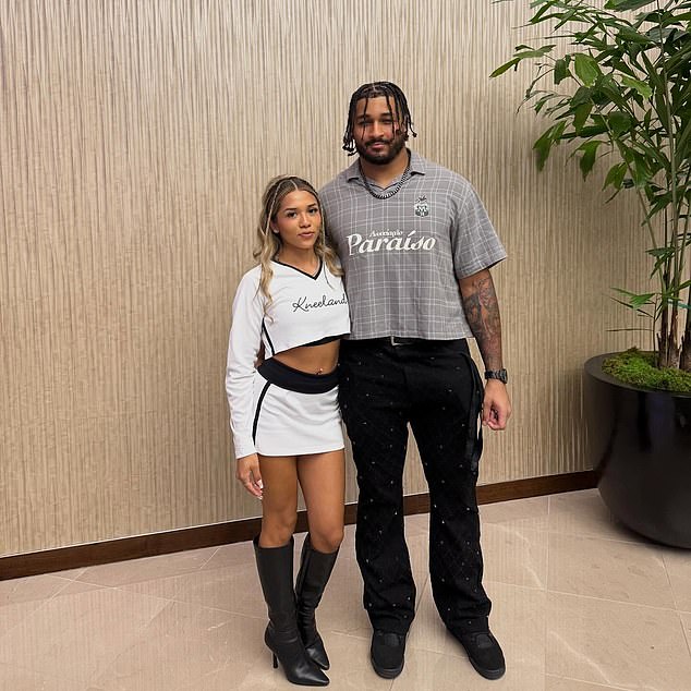 The 24-year-old football player is pictured with his girlfriend, Catalina