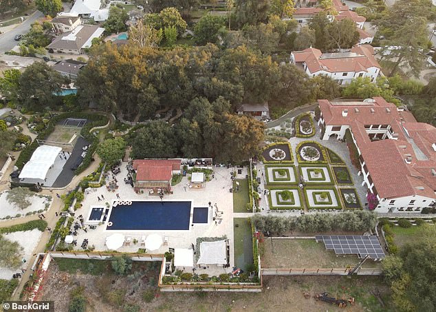 The Duchess, who starred as Rachel Zane in Suits for seven years, was filming a scene by this swimming pool for the Amazon MGM Studios production.