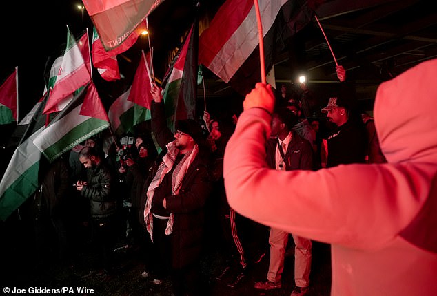 Campaign group Palestine Solidarity Campaign protesting outside the ground in Birmingham on Thursday