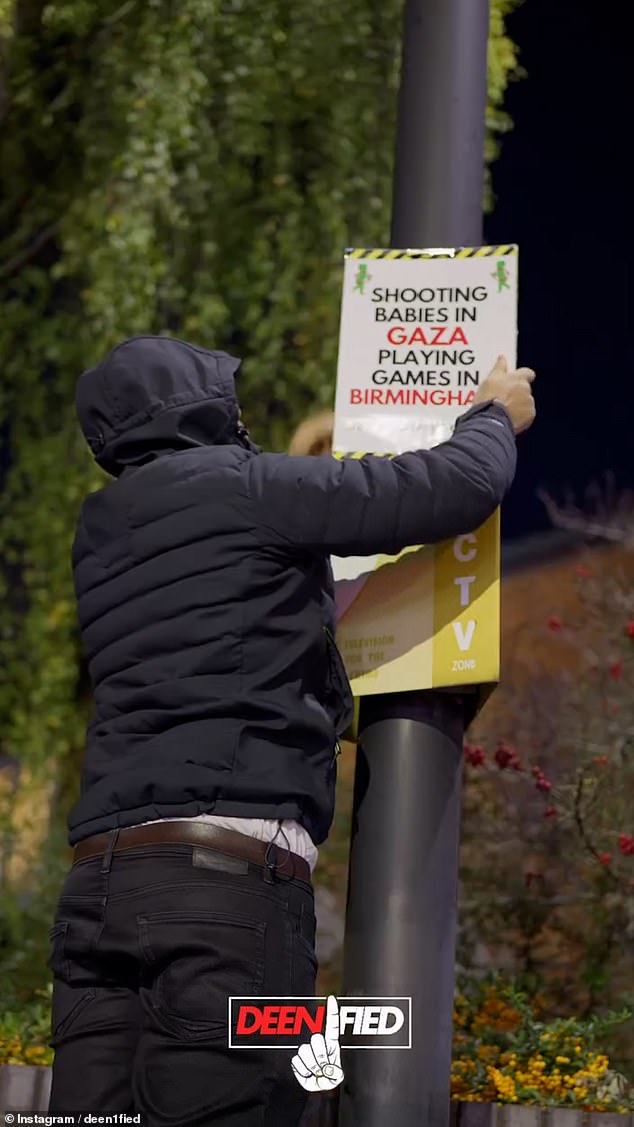 Gangs of masked Muslim protesters have posted 'Zionists not welcome' signs around Birmingham just hours before Aston Villa's clash against Maccabi Tel Aviv, amid fears of mob violence spilling out onto streets and Jewish fans being 'hunted down'