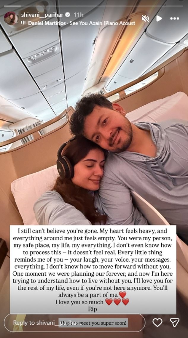 Sood's girlfriend, Shivani Parihar, shared a heartbreaking tribute on her Instagram, alongside a sweet picture of her resting her head on his shoulder
