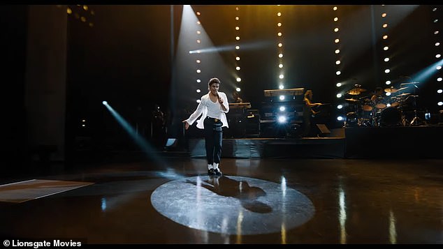 Jaafar continued to channel his late uncle in outfits Michael had worn on stage - including a white button up and black trousers