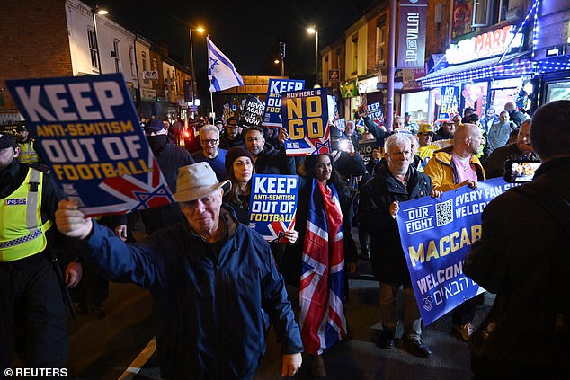 Crowds of pro-Israel demonstrators marched through the streets of Birmingham in the lead-up to kick-off