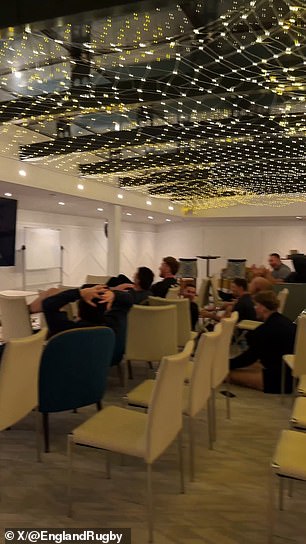 Footage shared by the England Rugby account showed a host of players in a team room gasping in disbelief