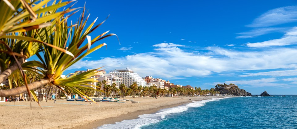 Panorama view of Almunecar beach in Andalusia, Spain.