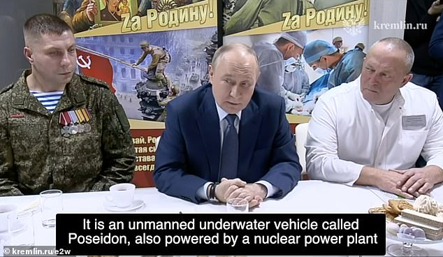 Putin boasted that: 'There is nothing like this in the world in terms of the speed and the depth of the movement of this vehicle – and it is unlikely there ever will be'