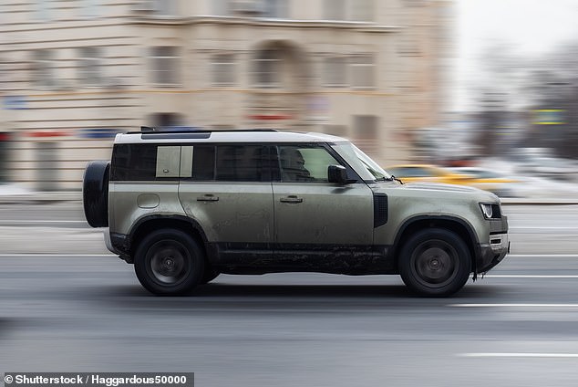 The think tank said cars with higher front ends (like the Land Rover Defender pictured) are more likely to hit a pedestrian and then drag them underneath the moving vehicle, increasing the risk of death