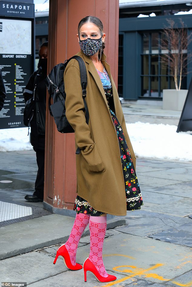 Sarah Jessica Parker isn't afraid to don a statement sock - and she sported a bold Gucci pair in New York in 2021