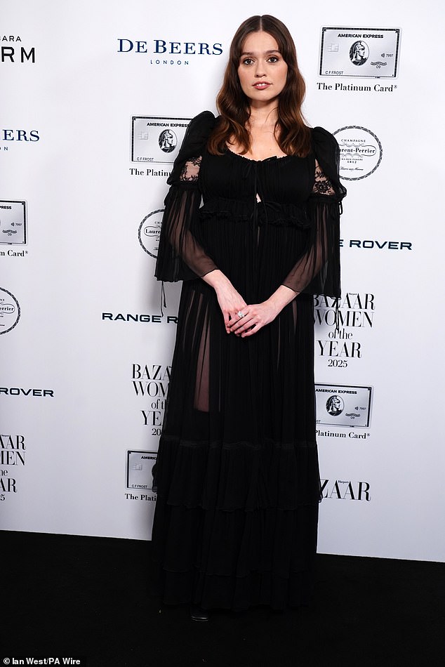 The White Lotus star Aimee, 31, who recently revealed she battled body dysmorphia while filming bikini scenes, stunned in a semi-sheer black gown